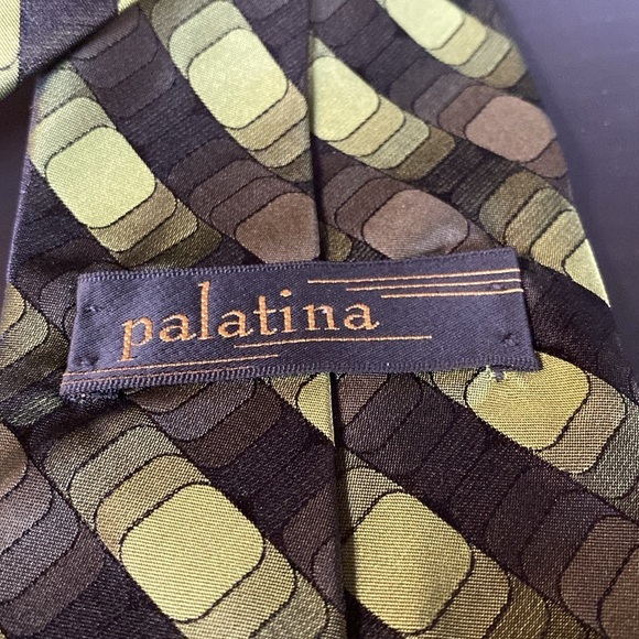 Palatina Silk Geometric Tie Green Black - Picture 4 of 4